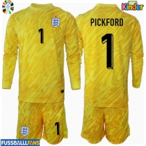 England Jordan Pickford #1 Torwart Auswärts Trikotsatz Kinder EM 2024 Langarm (+ Kurze Hosen)